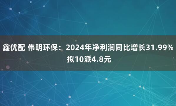鑫优配 伟明环保：2024年净利润同比增长31.99% 拟10派4.8元