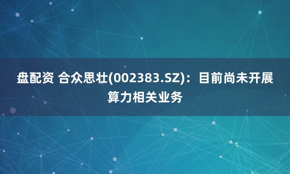 盘配资 合众思壮(002383.SZ)：目前尚未开展算力相关业务